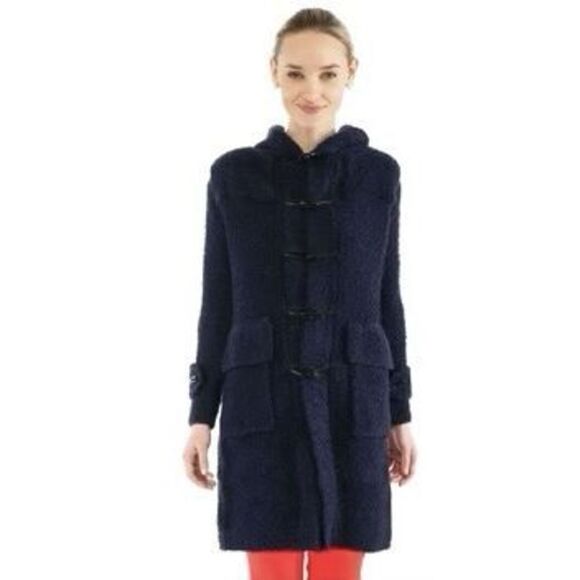 Gretchen Scott Boucle Stadium Coat Navy Open Front Cardigan Small - Picture 1 of 7